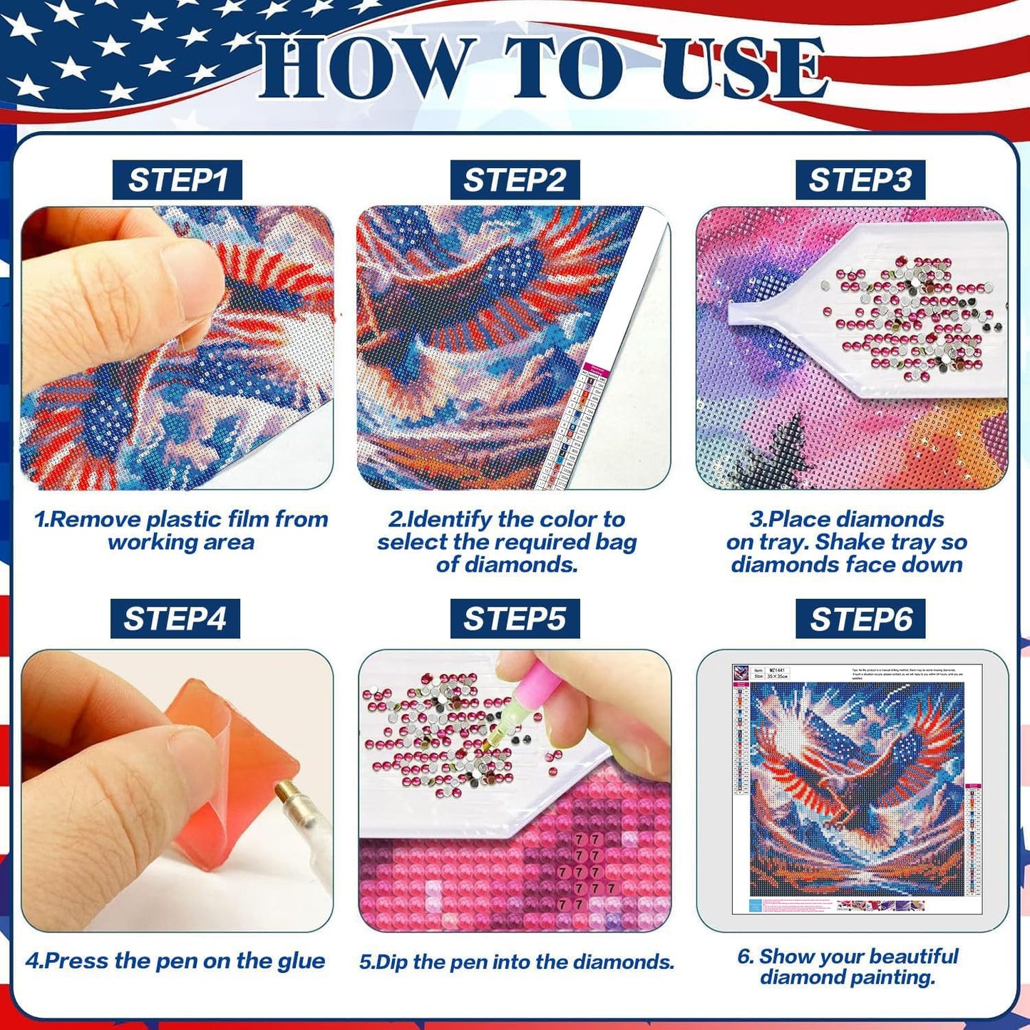 Axquilon 3 Pack Patriotic Diamond Art Kits for Adults, 4th of July Diamond Painting Kits for Adults Beginner, DIY 5D Full Drill Gem Art for Home Wall Decor 14x14 inch