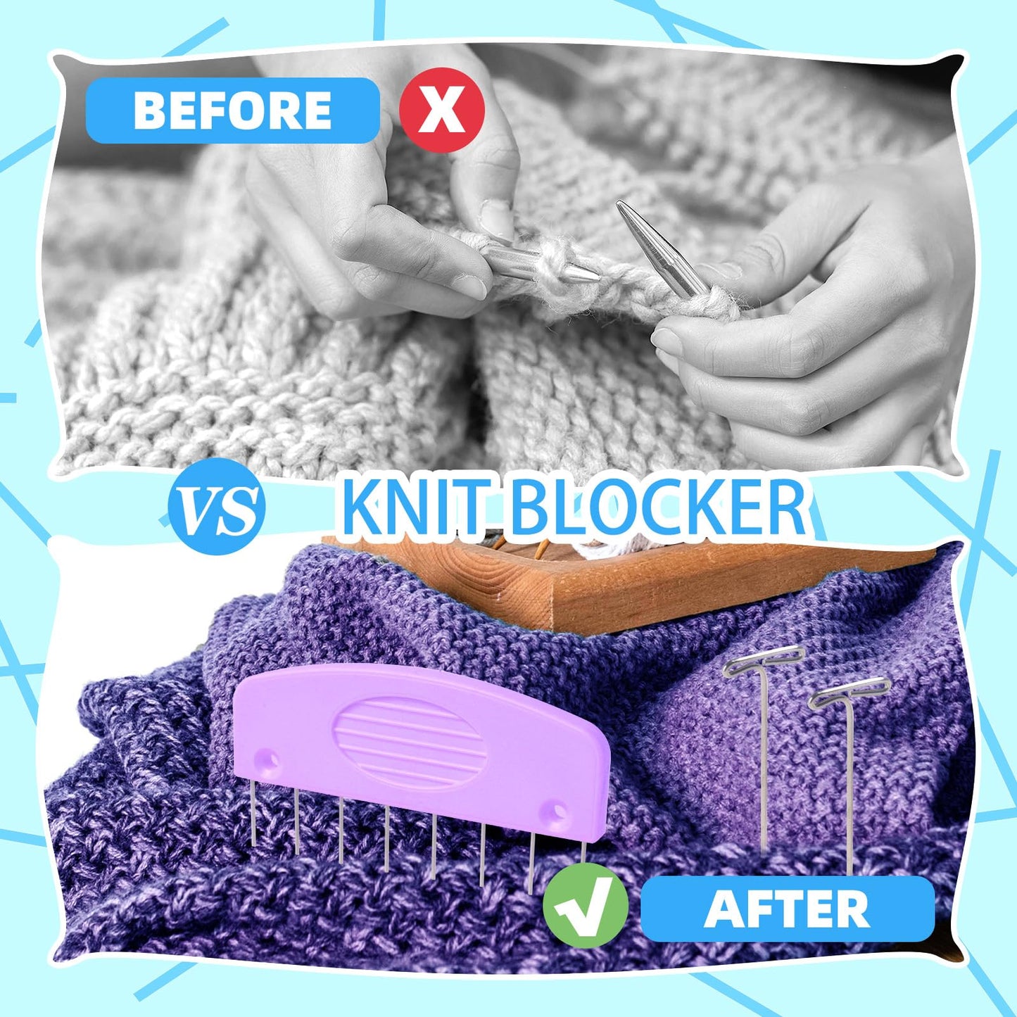 Tatiwoo 130 Pcs Knit Blockers and Combs for Blocking - Rainbow Knitting Blocking Combs Pins for Crocheting, Knitting Block Pin Tool for Block Mats