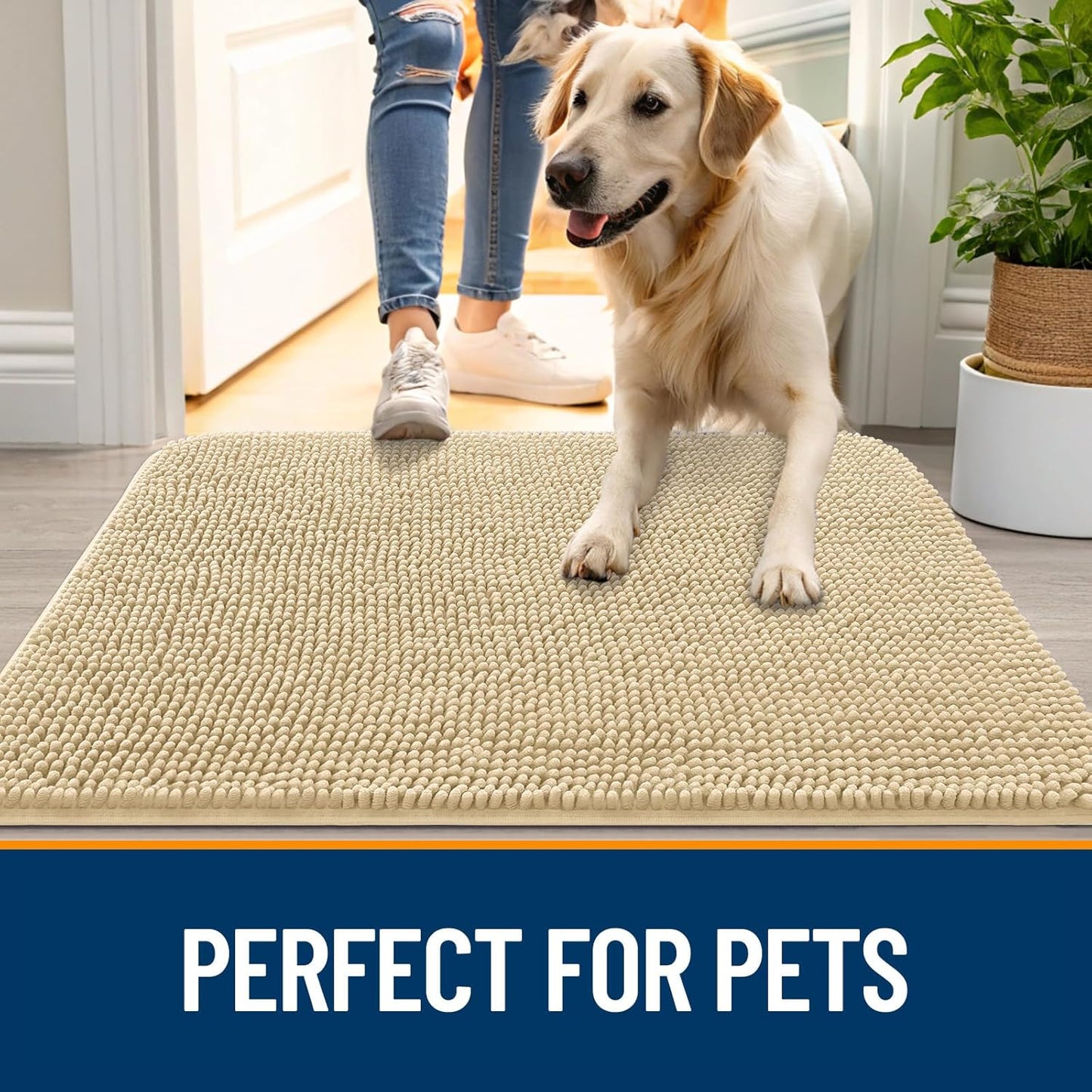 OLANLY Dog Door Mat - Absorbent Non-Slip Chenille Mat for Muddy Paws | 36x24 Inches, Quick Dry Design