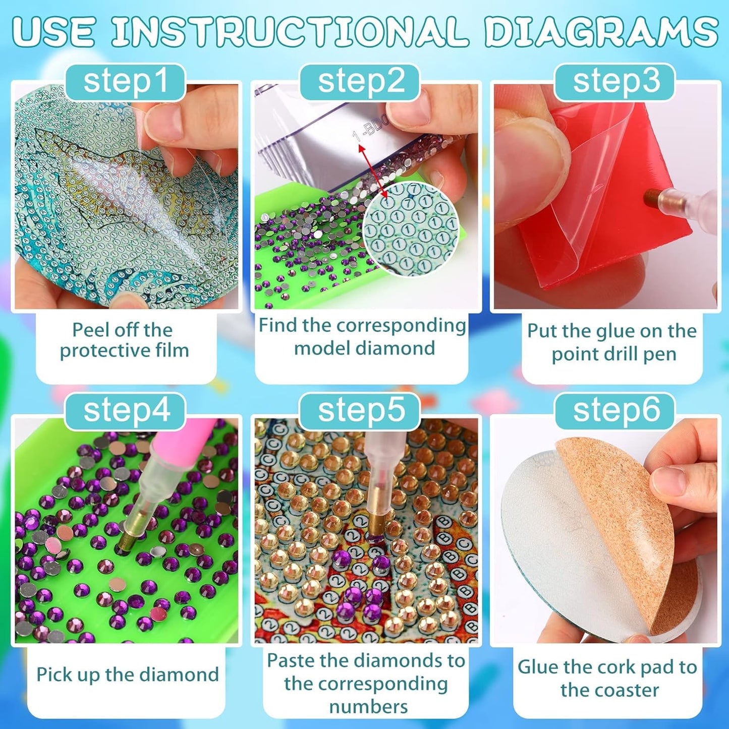 8 PCS Coffee Diamond Art Coasters Kits, Diamond Painting Coasters with Holder Set of 8, DIY Drink Art Crafts Supplies for Adults Cup Mat House Warming Gifts Non-Slip 3.9inch