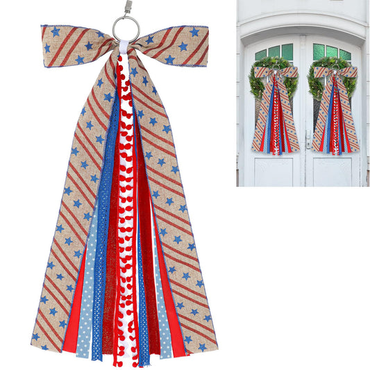 Suncalla 2 Pcs Patriotic Ribbon Bow for Wreath Large Blue and Red Wreath Sash for Front Door Tree Topper Bow Ribbons Bundle Assorted Sash for Independence Day Party Indoor Outdoor Decoration