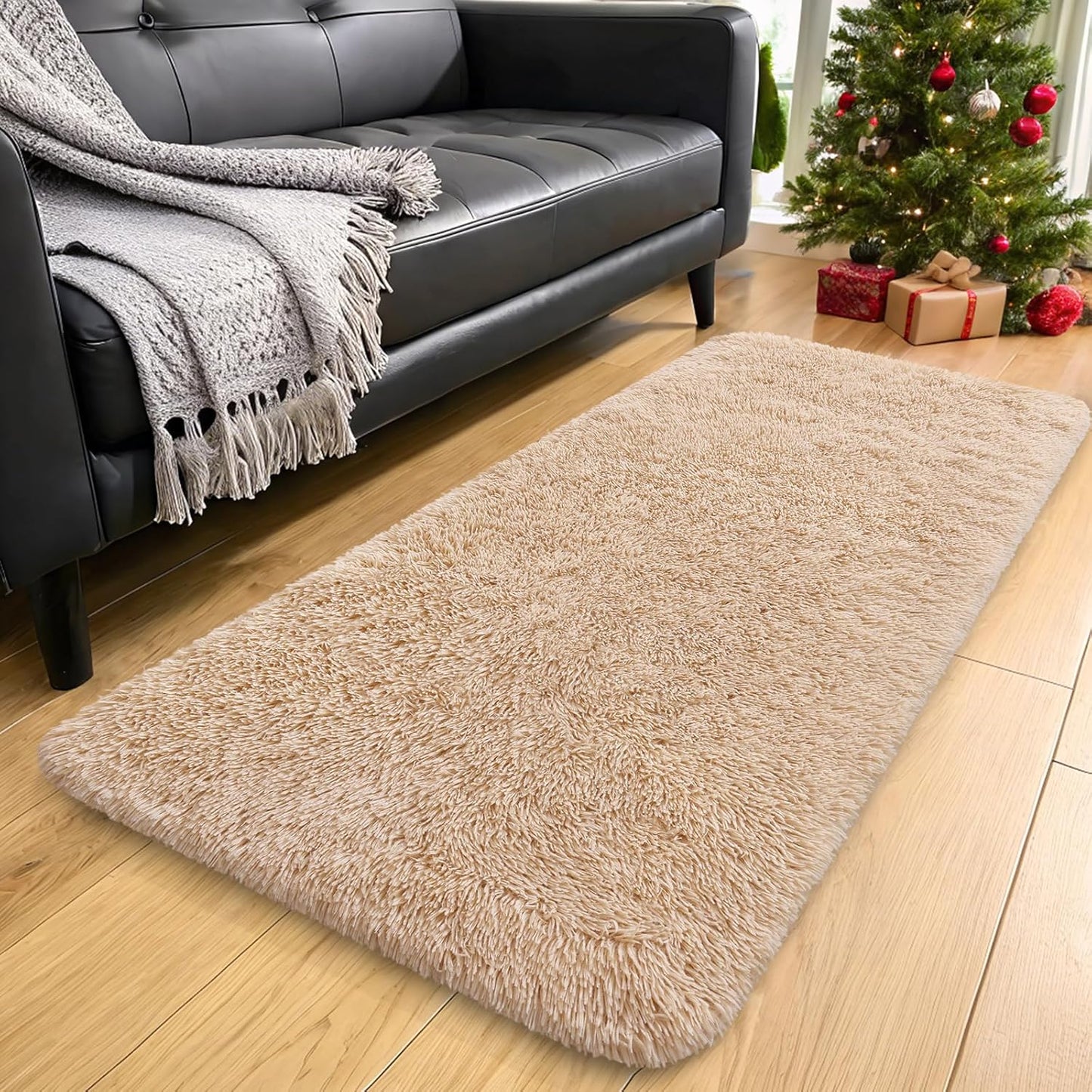 OLANLY Runner Rugs - Soft, Machine Washable Shaggy Carpet for Hallway & Bedroom | Beige, 2x8 ft