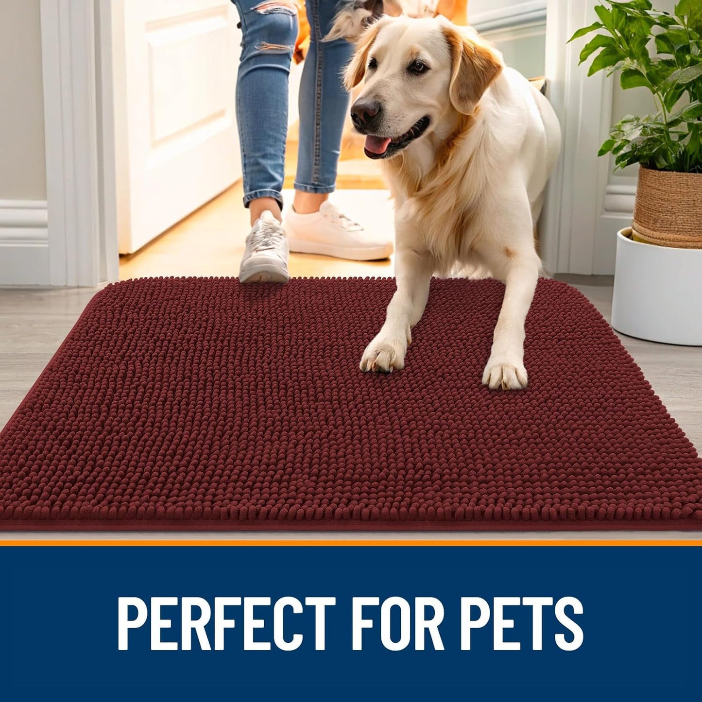 OLANLY Dog Door Mat - Absorbent Non-Slip Washable Doormat for Muddy Paws | 59x20 Caramel Russet