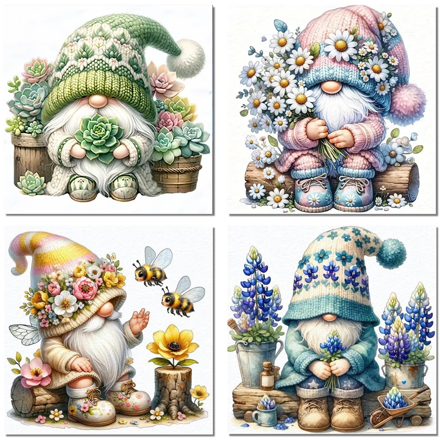 ajepon 4 Pack Gnome Diamond Painting Kits for Adults-Gnome Diamond Art Kits for Adults, Diamond Painting Gnomes DIY 5D Round Full Drill Gem Art and Crafts for Home Wall Decor Gifts 12x12 inch