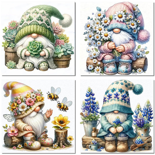 ajepon 4 Pack Gnome Diamond Painting Kits for Adults-Gnome Diamond Art Kits for Adults, Diamond Painting Gnomes DIY 5D Round Full Drill Gem Art and Crafts for Home Wall Decor Gifts 12x12 inch