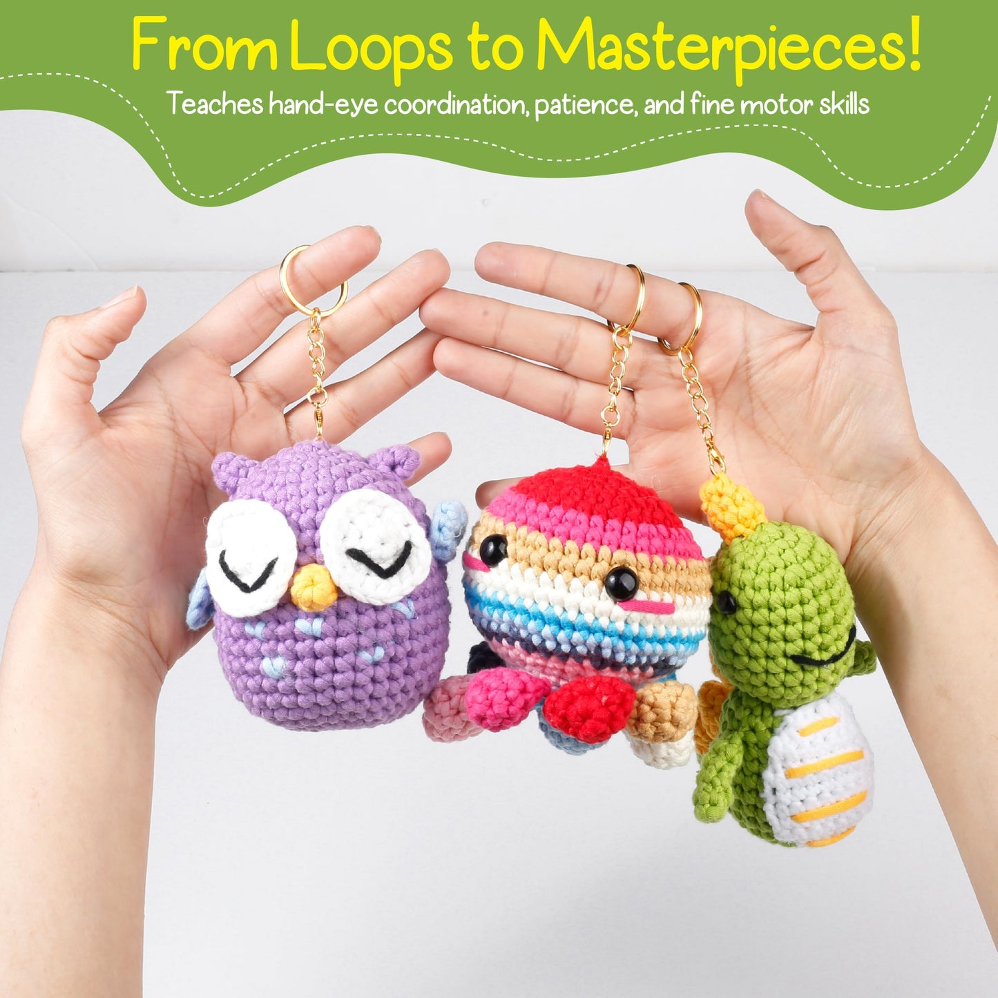 Crochet Kit for Beginners, Crochet Animal Kit with Video Tutorials & Soft Yarn, Craft Kits for Teens & Adults: Penguin, Dinosaur & Octopus Amigurumi Crochet Kit, Easy Knitting Kit, Crafts Crochet Kits