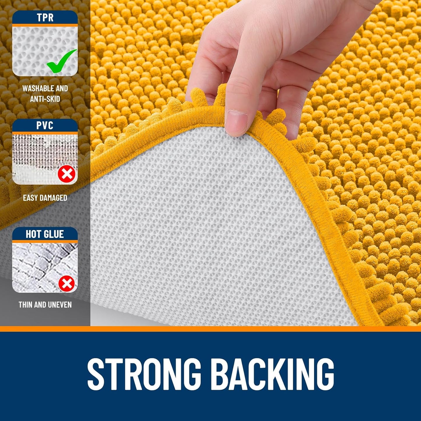 OLANLY Bathroom Runner Rug - Soft Absorbent Chenille with Rubber Backing | Quick Dry, 59x20 Inches, Golden Yellow