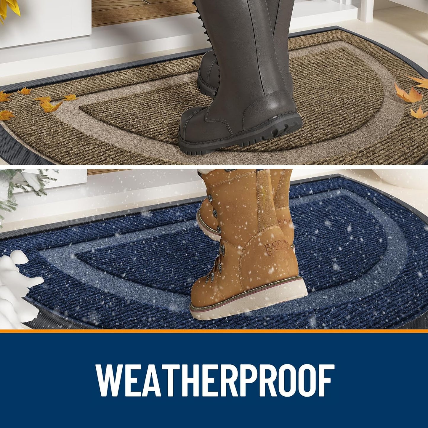 OLANLY Half Circle Door Mat - Waterproof All-Season Doormat for Indoor/Outdoor Use | 29.5x17, Brown
