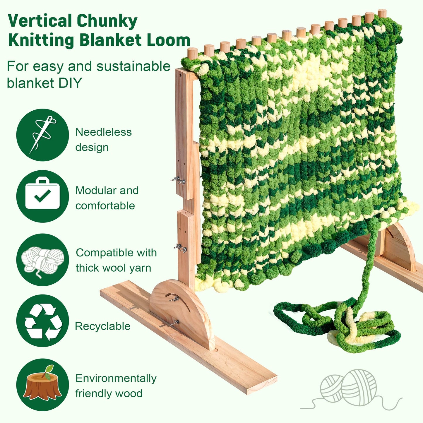 64-Inch Vertical Chunky Knitting Blanket Loom - Customizable Knitting Machine - Foldable & Portable Design Chunky Knit Blanket Loom - Beginner-Chunky Knitting for Beginners and Home Decoration