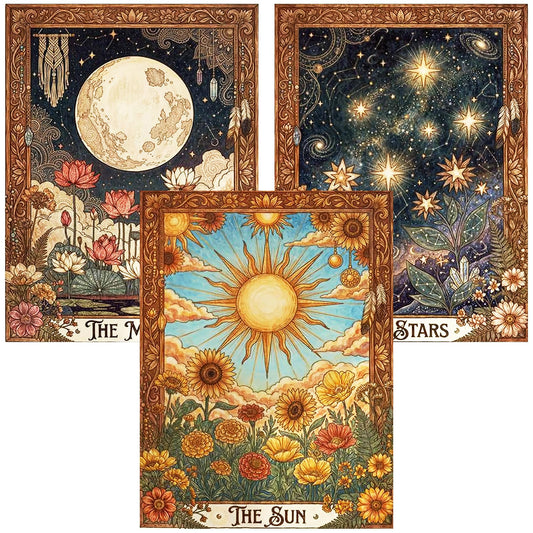 Benjenes 3PCS Diamond Art Kits for Adults, Tarot Theme Diamond Painting Kits for Adults, 5D DIY Round Drill Gem Art Paint with Diamonds Dots Crafts Kits for Home Decor Gift 12x16 inch