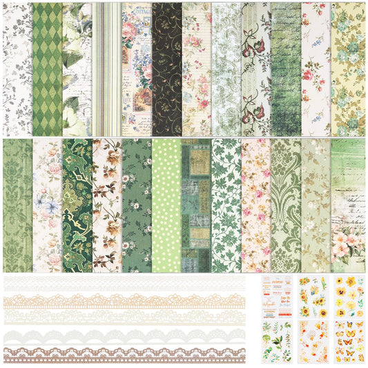 24 Sheets Spring Scrapbook Paper 12x12 Double-Sided Vintage Floral Cardstock, Decorative Paper Bundle for Junk Journal Supplies Photo Album Decoupage DIY Cards Making & Crafts