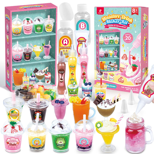 20 PCS Miniature Drink Marker Kit, Miniature Food Toys, Kitchen Pretend Food DIY Crafts Kits for Kids Ages 8-12, Girls Gift for Christmas, Birthday, Collectors, Resin Play, NOT Edible