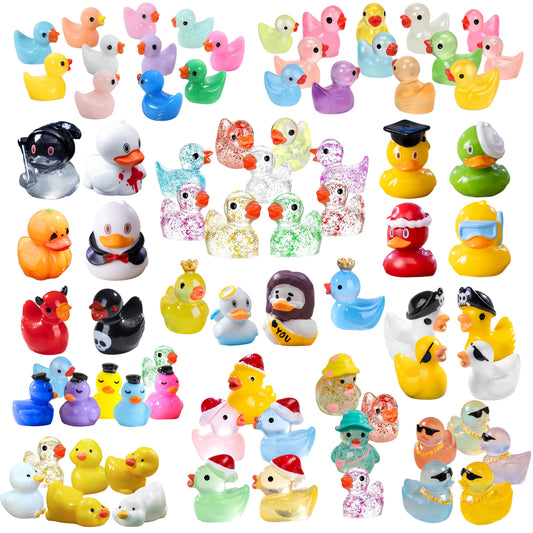 ElpizoFos 100pcs Various Multicolor Mini Resin Ducks, Tiny Ducks to Hide, Mini Resin Animal Miniature Figurines for Fairy Garden Accessories Aquarium Landscape Bonsai Potted Dollhouse Decor