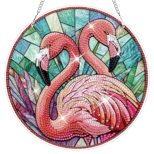 HEIBAGO Flamingo Hanging Diamond Art Kits for Adults, Special Shaped Crystal Diamond Painting Ornament Kit, DIY Double-Sided Pattern Window Pendant Gem Art Kit for Home Wall Decor 8.3x8.3inch