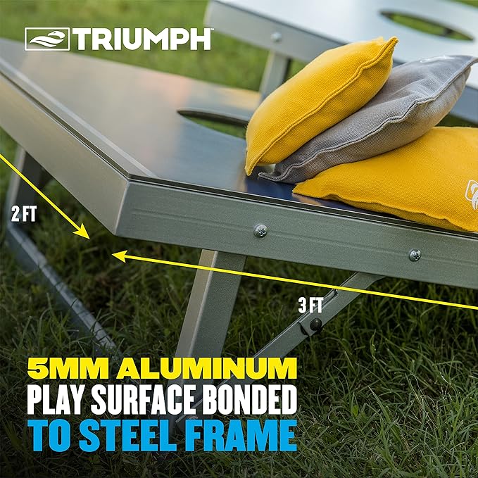TRIUMPH SPORTS USA All-Weather Aluminum 2x3 Cornhole Set - Includes 2 Boards, 8 Cornhole Bags, and Travel Case,Blue