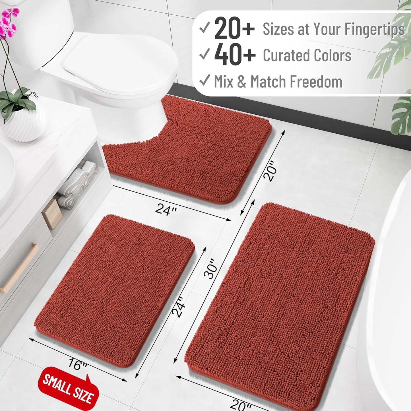 OLANLY Large Bathroom Rugs - Soft Absorbent Chenille Bath Mats | Quick-Dry, Machine Washable, Rustic Terracotta 59x35