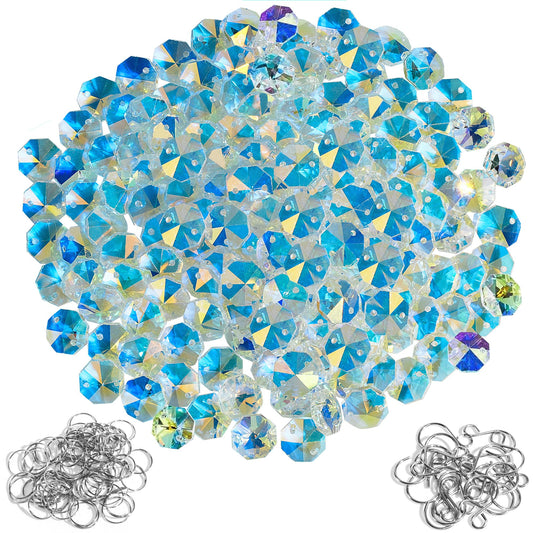 240Pcs Crystal Suncatcher Beads 150 14mm Crystal Glass Octagon Beads with 2 Hole Bulk Sun Catcher Supplies Chandelier Replacement Bead for DIY Hanging Ornament Pendant Jewelry (AB Color)