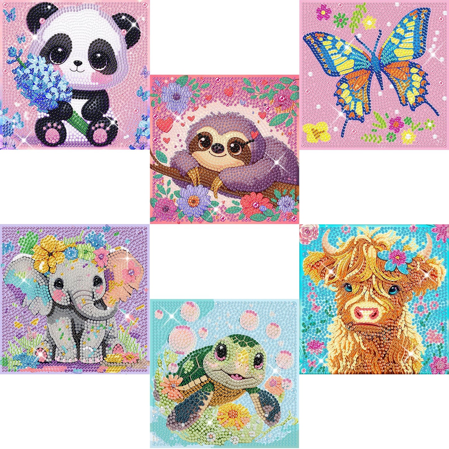 KINPLUB 6 Pack Diamond Art Kits for Kids, Cartoon Animals 5D Diamond Art Kits for Kids Beginners, Easy DIY Kids' Mosaic Kits Children Gem Art Dots Crafts for Home Wall Decor 6X6 Inch