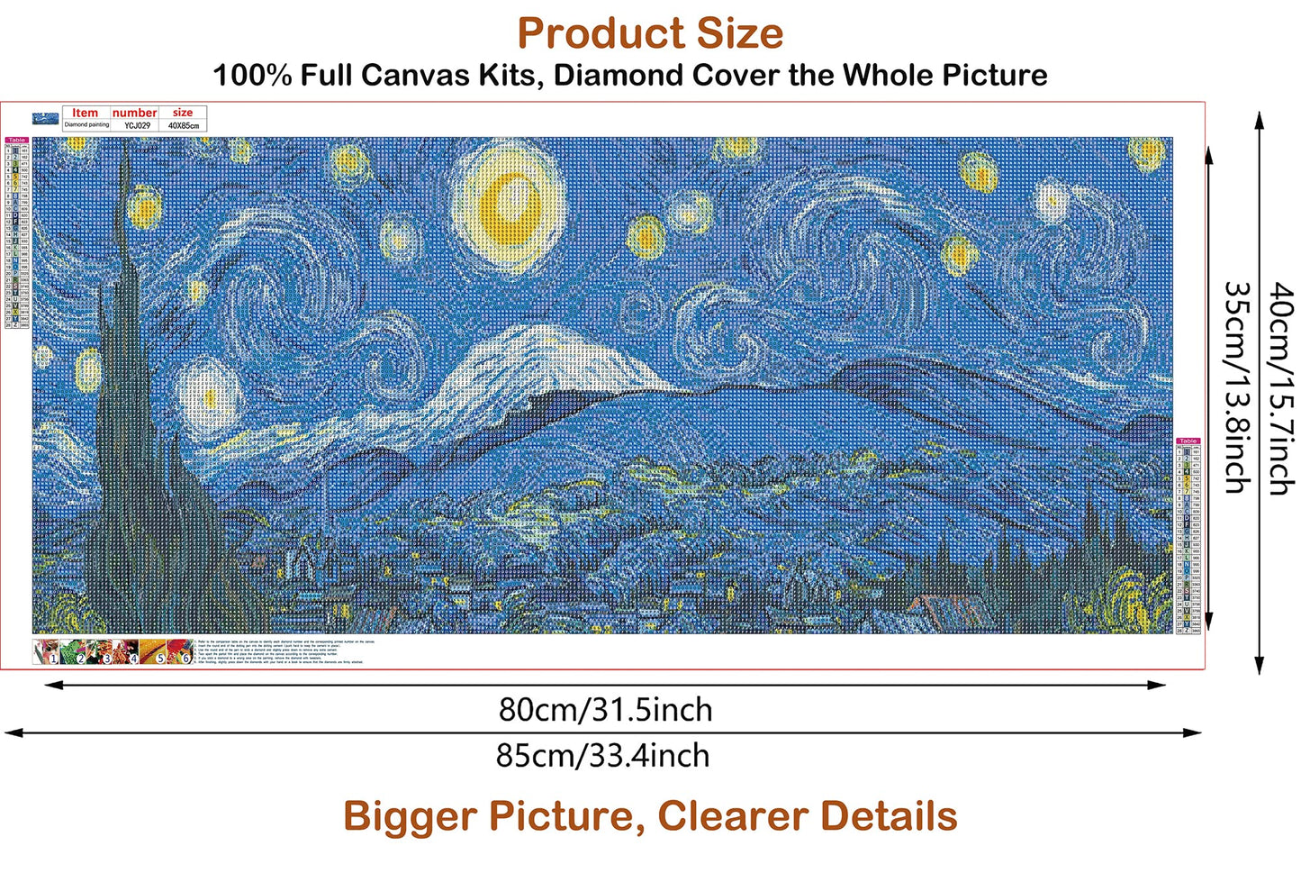 JesMolla DIY 5D Full Round Diamond Painting by Number Kits for Adults, Diamond Painting Kits Round Full Drill Diamond Art Kit Picture Craft for Home Wall Art Decor, 15.8"x33.5" (Starry Night)