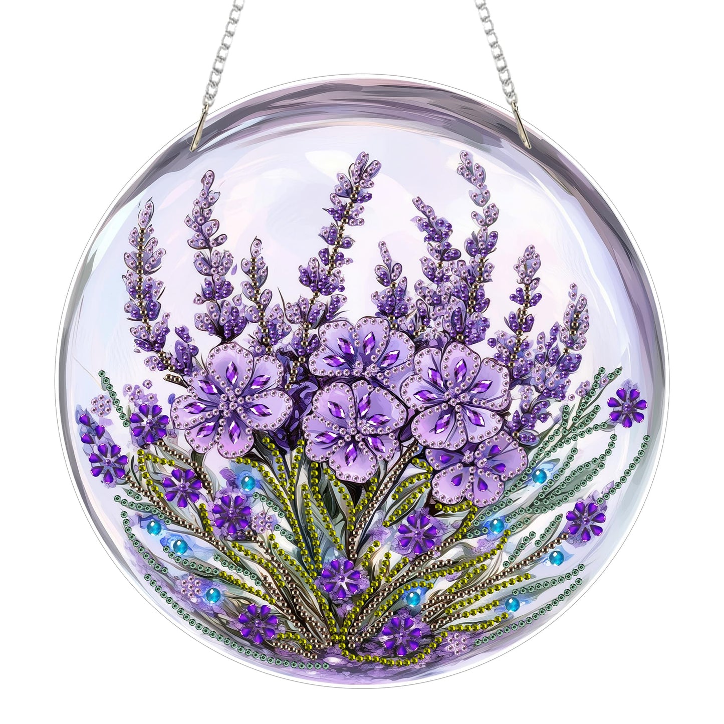 Eiflow DIY Hanging Diamond Art Kit Purple Flower, Acrylic Diamonds Painting Pendant Board Kit, 5D Gem Art Ornament Kit for Adults, Double Sided(9.4x9.4inch)
