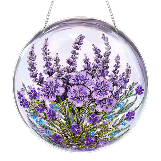Eiflow DIY Hanging Diamond Art Kit Purple Flower, Acrylic Diamonds Painting Pendant Board Kit, 5D Gem Art Ornament Kit for Adults, Double Sided(9.4x9.4inch)