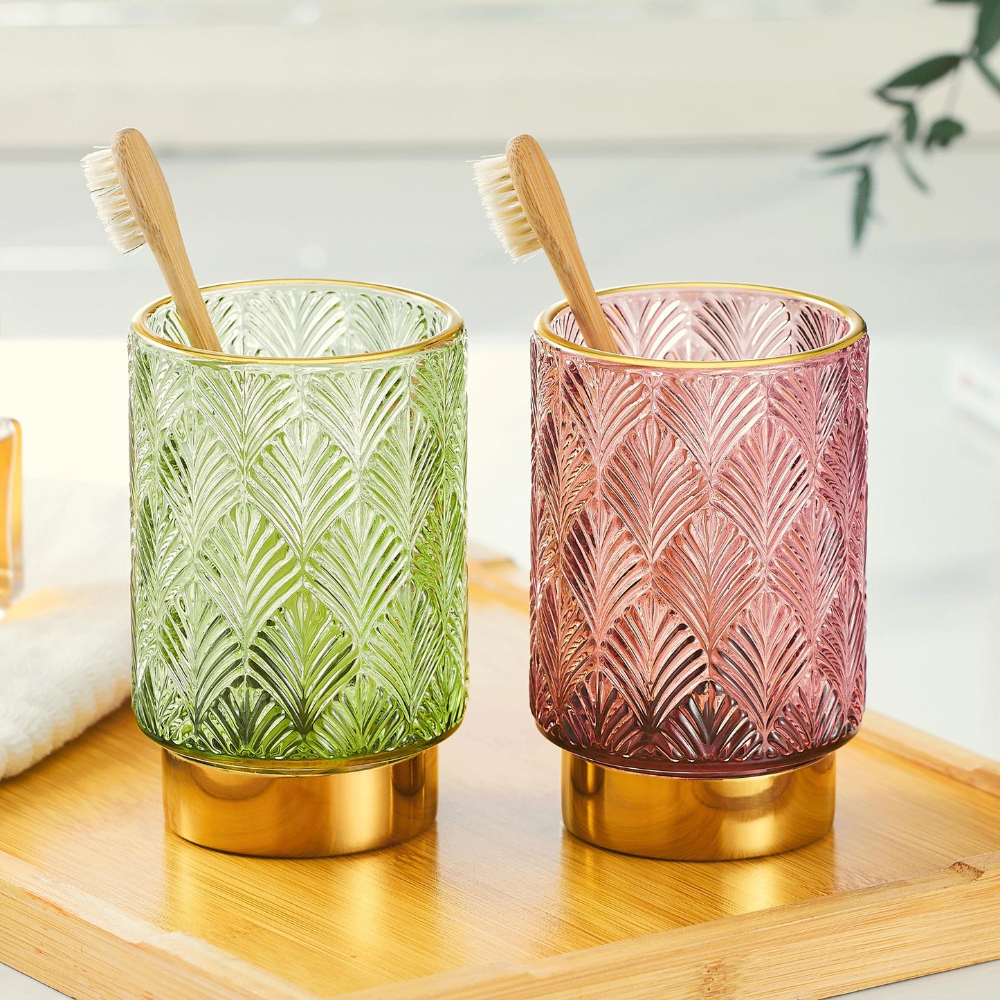 LEICURACE Makeup Brush Holder Organizer,Toothbrush Holders,Desk Pen Pencil Holder,Multifunctional Vintage Glass Brush Cup（A42-4-US）