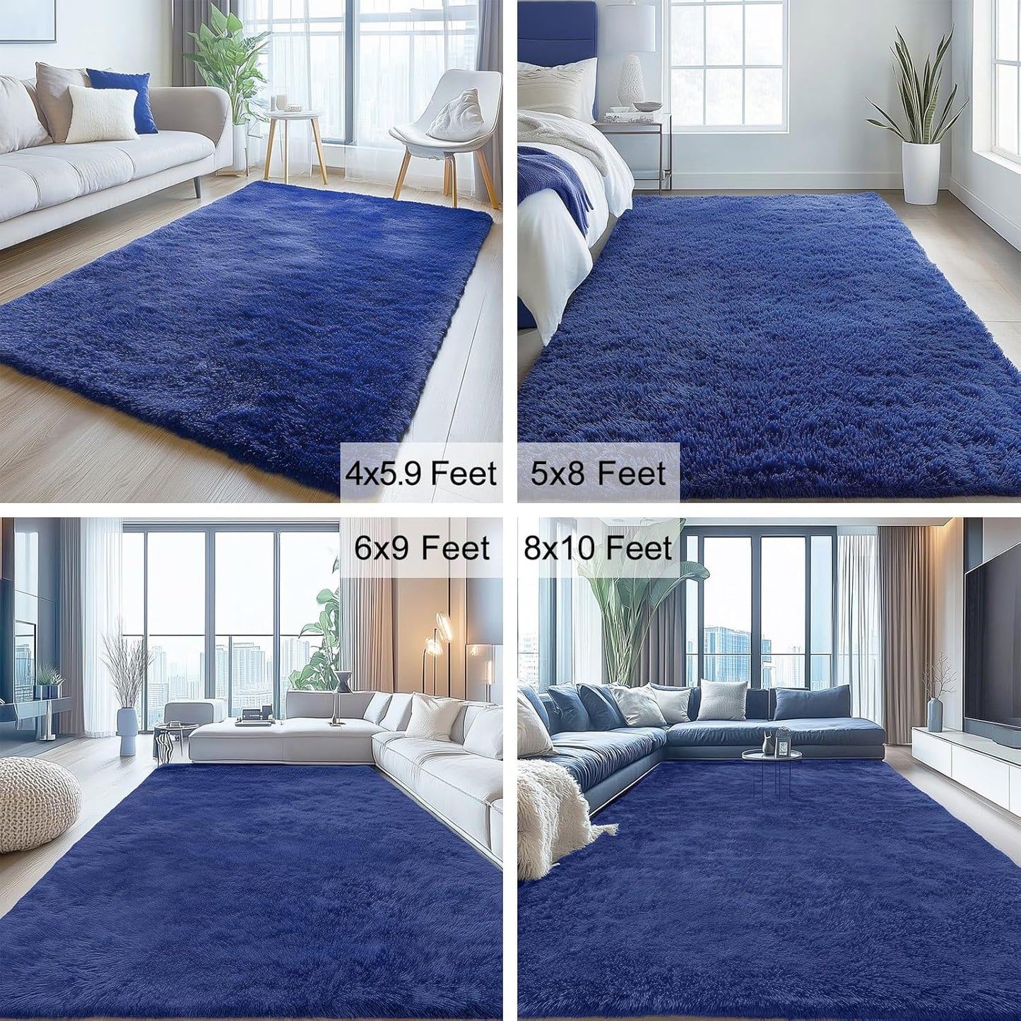 OLANLY Soft Fluffy Shaggy 3x5 Bedside Rug - Machine Washable Indoor Carpet for Kids & Nursery | Navy Blue