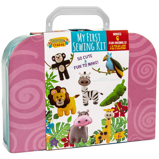 Peachy Keen Crafts Kids Sewing Kit, Learn to Sew for Ages 8-12, Beginner Felt Craft Kit, Make 6 Fun Stuffed Animals and A Pin Cushion, Teach Basic Stitches