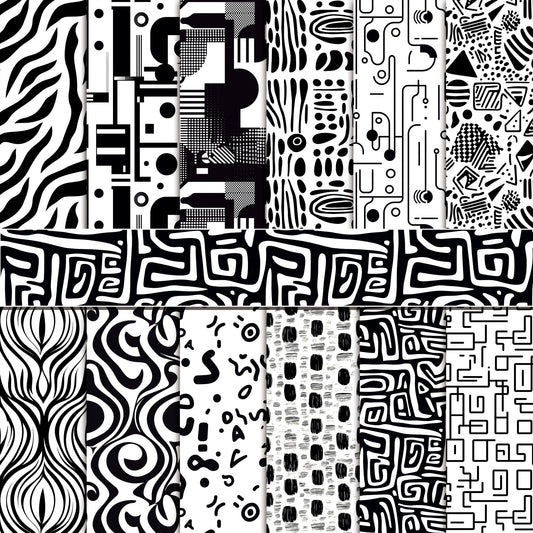 24 Sheets Black White Doodle Pattern Scrapbook Paper 12x12 Doodle Scrapbook Specialty Paper Black White Hand-Drawn Style Double-Sided Cardstock Pack for Scrapbooking Background Card Making Origami DIY