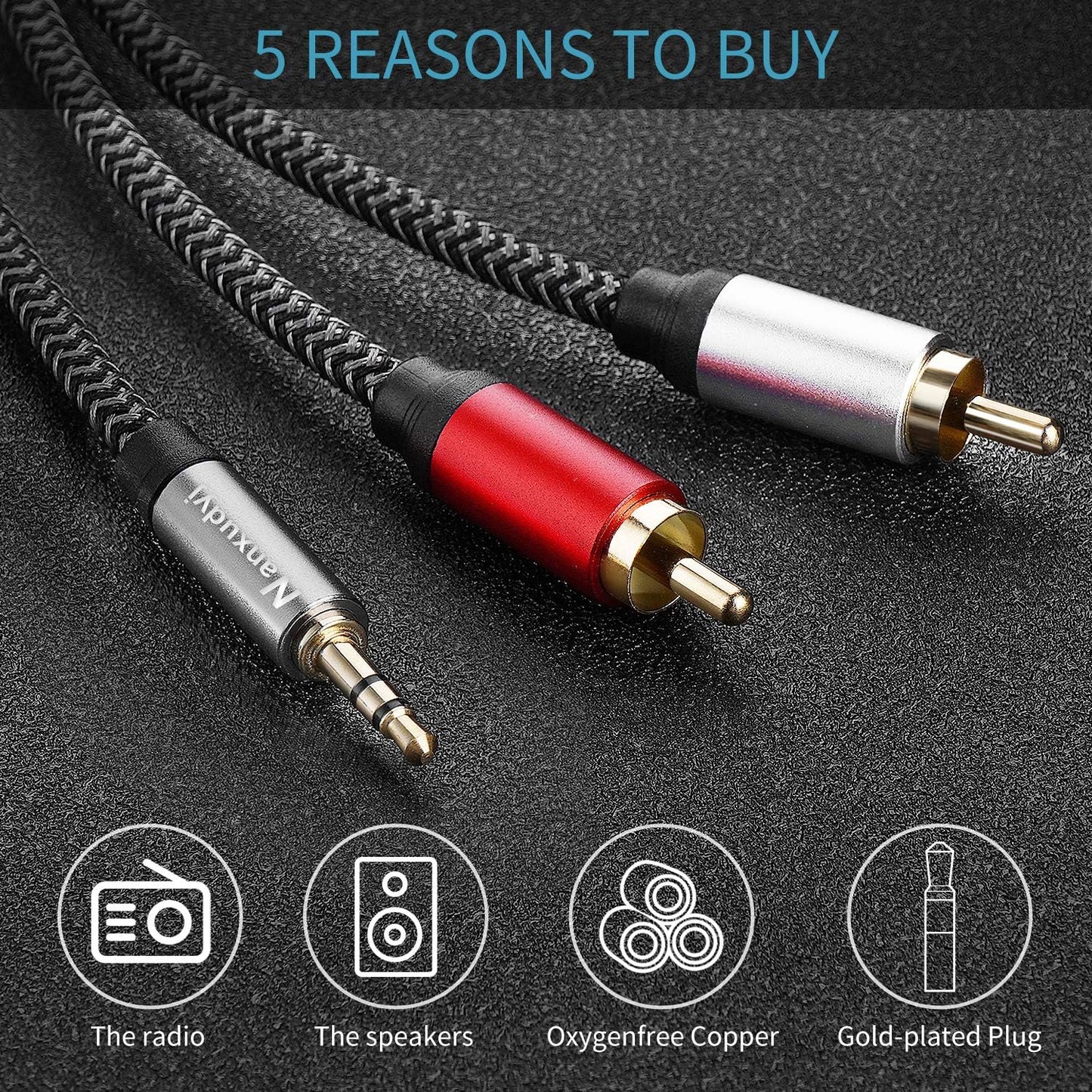 Nanxudyj 3.5mm 2RCA 30ft,Nylon-Braided 3.5mm 2RCA MP3 2RCA to Audio Cable AUX to Audio Cable for Stereo Receiver