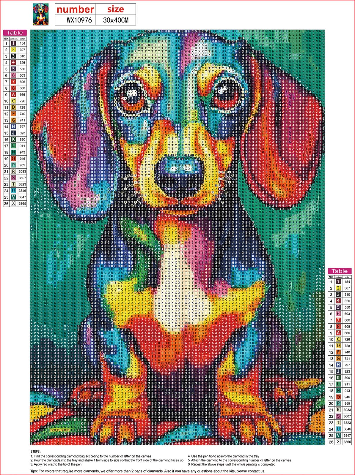 MXJSUA Dachshund Dog DIY Diamond Painting by Number Kits for Adults, Sausage Dog 5D Round Drill Diamond Gem Art Painting Picture Arts Kits Craft for Home Wall Decor 12x16 Inch