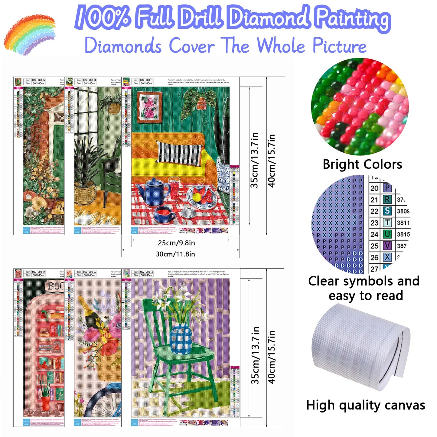 Sweet Home 6 Pack Diamond Art Kits for Adults, Diamond Painting Kits for Adults for Beginners, DIY Diamond Dots Art Kits, 5D Full Round Drill Gem Art Painting Kits for Home Wall Decor, 12x16 inch
