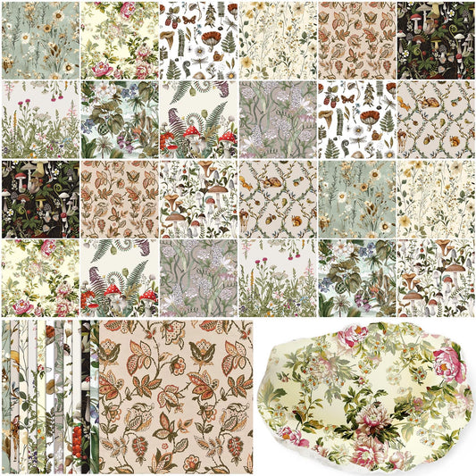 Tenceur 48 Pack 12 Styles Vintage Botanical Decoupage Paper Napkins Floral Mushroom Woodland Forest Fall Printed Tissue Paper Cocktail Napkins for Crafts Furniture DIY Art Projects Collage Home Decor