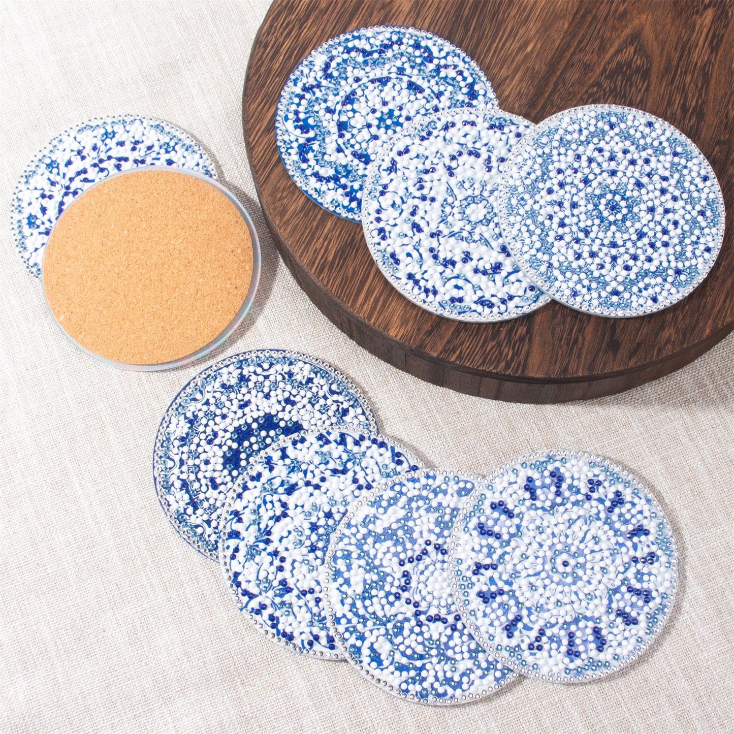 Blue and White Porcelain Diamond Art Coaster Kit, 8PCS DIY Diamond Painting Crafts with Holder, Chinese Style Mosaic Diamond Kit for Adults, Elegant Gift for Women & Teens