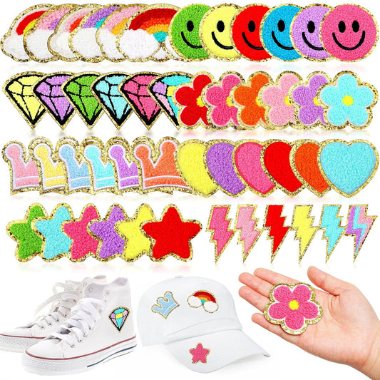 Yilloog 48 Pcs Self Adhesive Iron on Patches Chenille Embroidered Iron Sew on Patches Applique Santa Snowman Gingerbread DIY Accessory for Clothes Hats Jeans Dress Socks(Vivid)