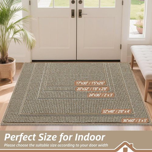 BEQHAUSE Dirt Trapper Door Mat - Non-Slip, Washable Entryway Rug | 17"x30", Light Beige, Low Profile