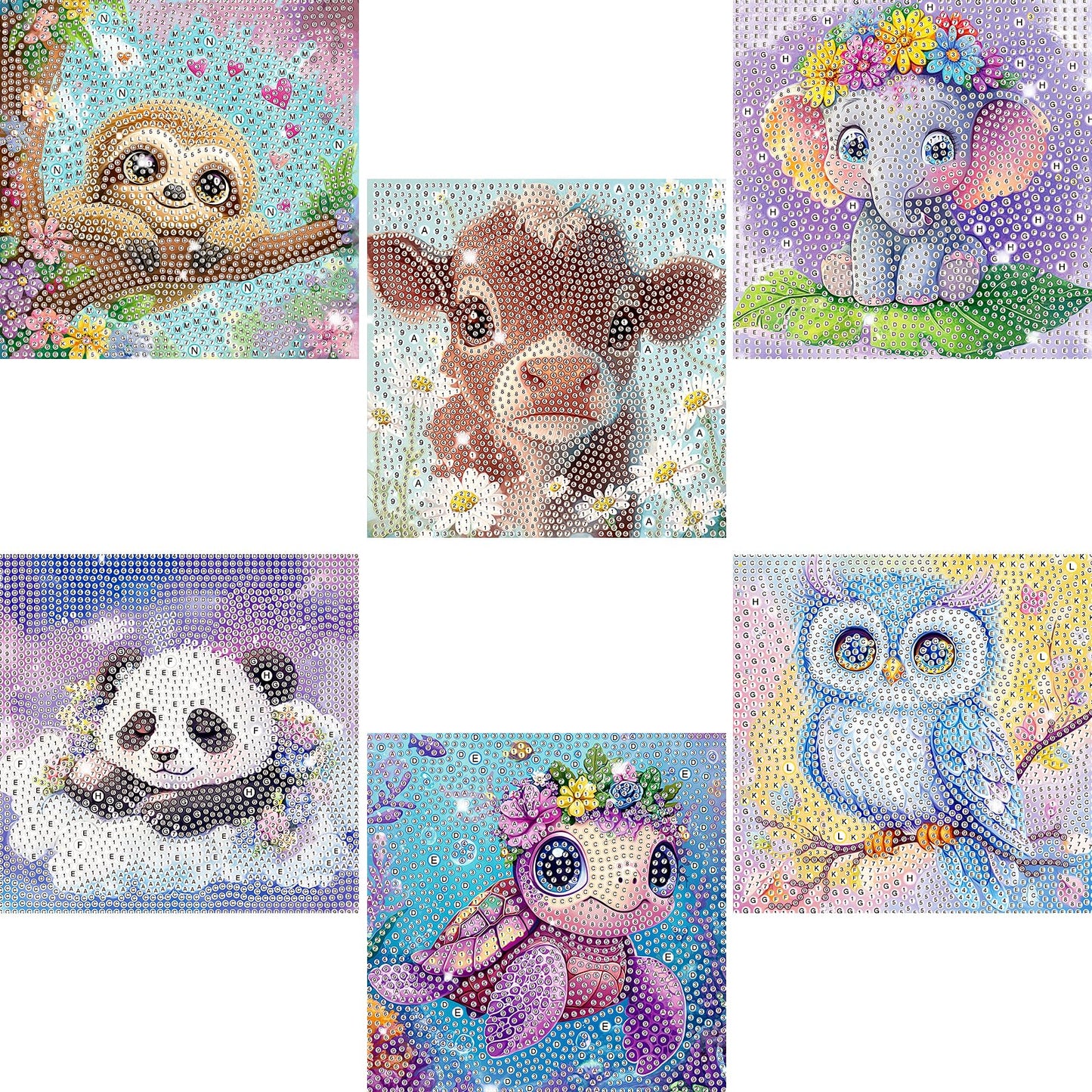LCOZX 6x6 Inch 5D Diamond Painting Kits for Kids, 6 Pack Animal Full Drill Diamond Art, DIY Crafts for Beginners, Home Wall Decor, No Frame