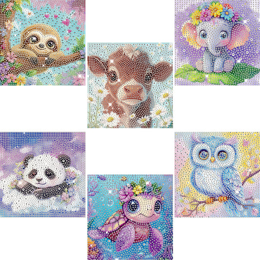 LCOZX 6x6 Inch 5D Diamond Painting Kits for Kids, 6 Pack Animal Full Drill Diamond Art, DIY Crafts for Beginners, Home Wall Decor, No Frame