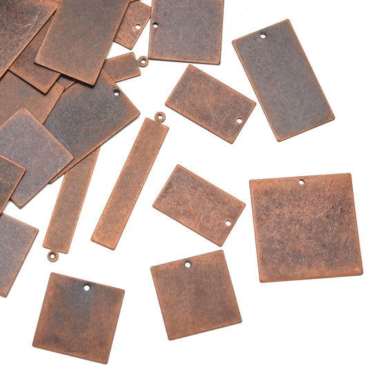 ROSENORTH Jewelry Stamping Kit – 30 Antique Copper Brass Blanks in 5 Shapes with Earring Hooks, Backs & Jump Rings for DIY Earrings & Necklaces (84 PCS)