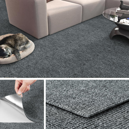 Livelynine 16-pcs Carpet Tiles Peel and Stick Carpet Squares Self Adhesive Gray Rug Tiles with Padding Sticky Flooring Remnants 11.8x11.8 Waterproof Stick on Floor Tile for Bedroom Basement Home