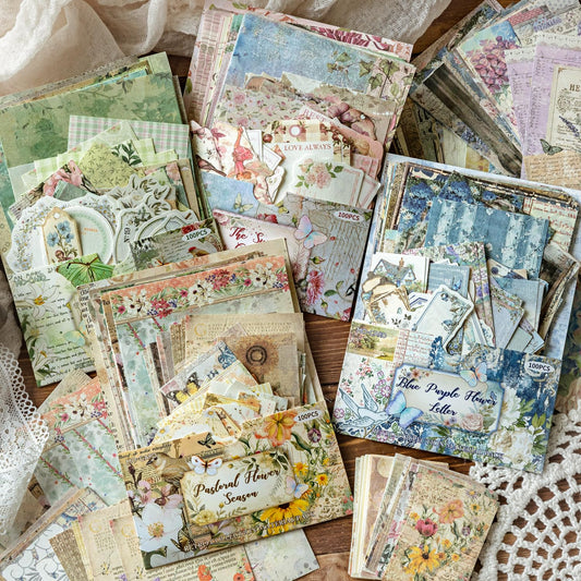 Alideco 400pcs Vintage Rural Flower Season Scenery Scrapbooking Paper for Journaling Supplies, Decorative Craft Paper for Junk Journals (tianyuanyouju)