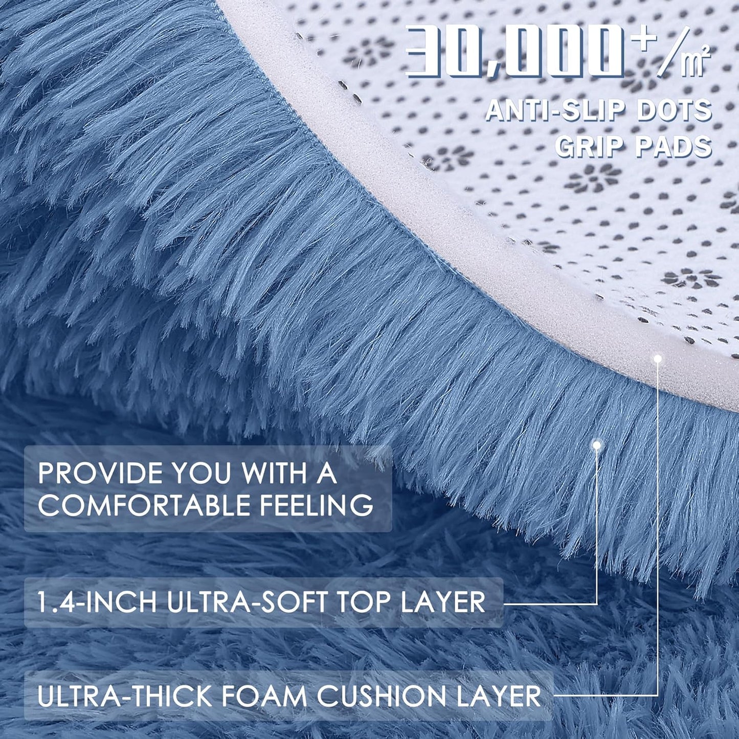OLANLY Large 5x7 Machine Washable Area Rug - Soft Fluffy Shaggy Carpet for Living Room & Bedroom | Blue