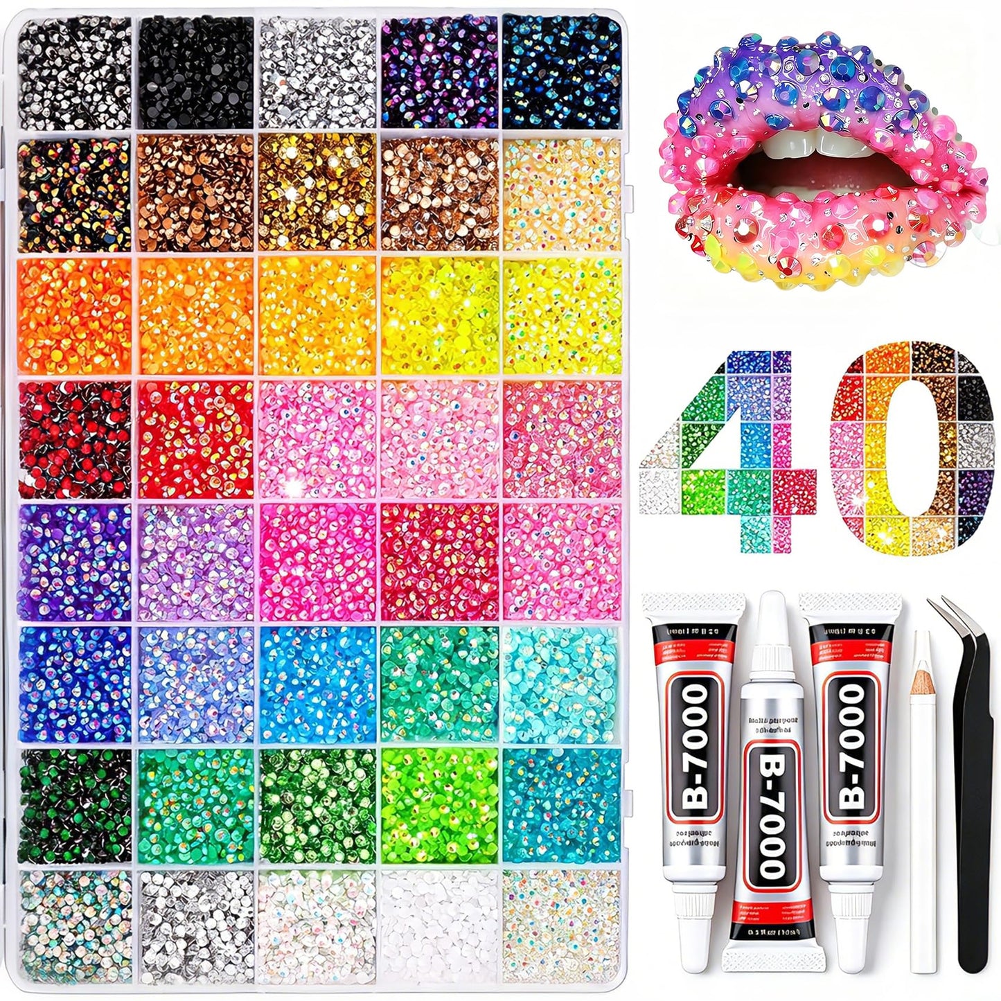 Bedazzler Kit with Rhinestones, Colorful DIY Resin Rhinestone Kit for Bedazzling, Resin Jelly Rhinestones for Bedazzling Kit for Diamond Art Bedazzled Nail Art Crafting Makeup (32000)