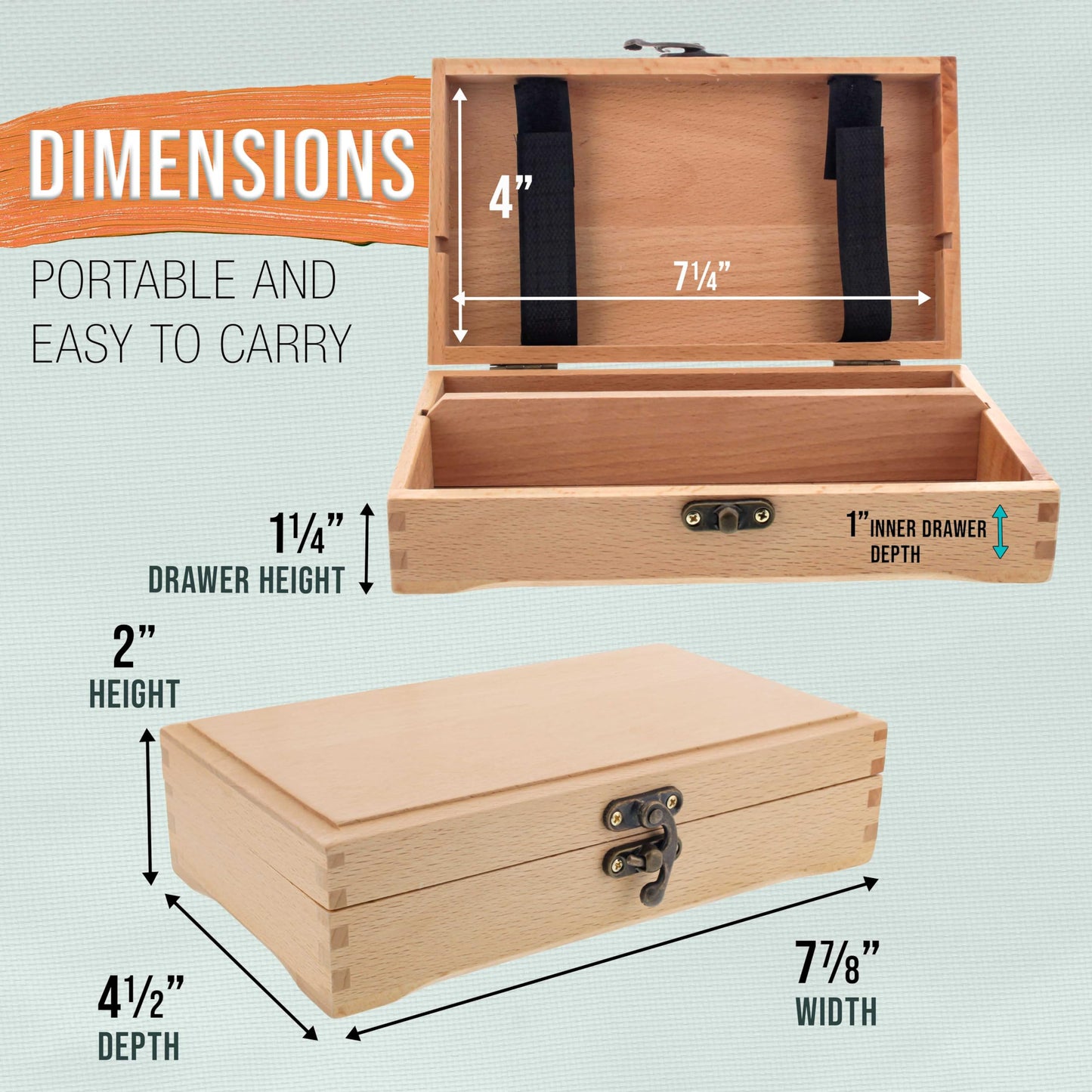 U.S. Art Supply Multi-Function Artist Supply Box with Locking Clasps - Wooden Art Box for Artist Supplies, Brushes, Pencils, Erasers, Tool Storage Organizer Case to Protect and Transport