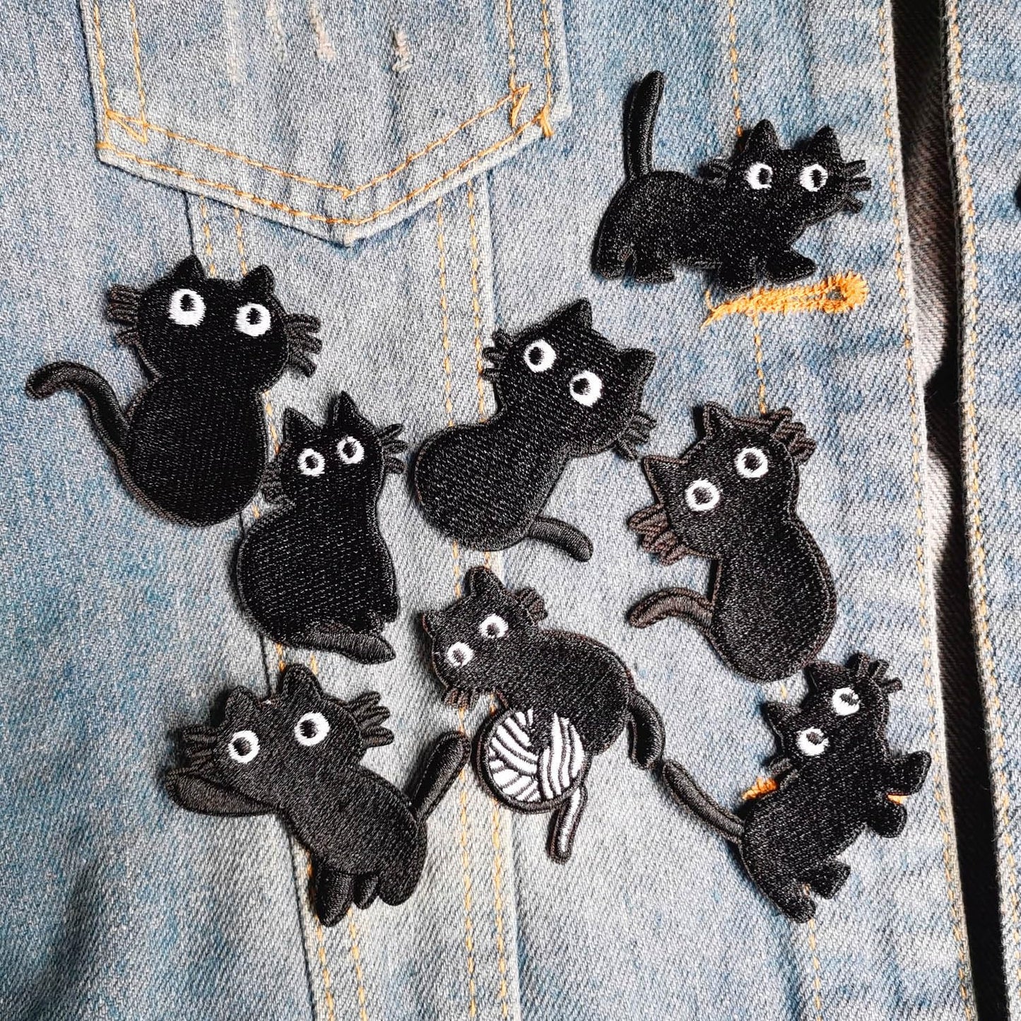 CHBROS 9 Pcs Black Cat Embroidered Patches Applique Iron on Patches for Clothing Jackets T-Shirt Backpacks.…(Set of 9)