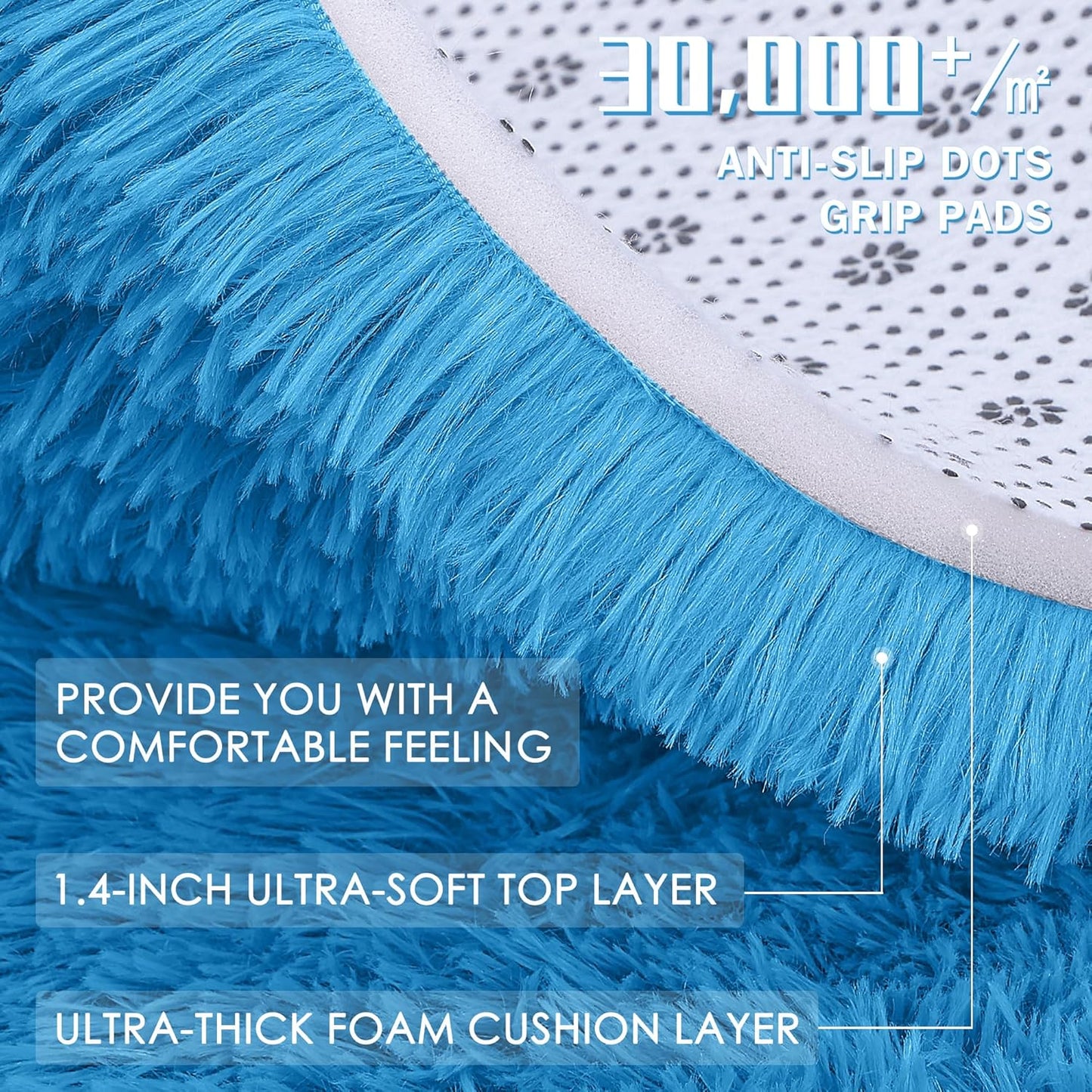 OLANLY Large Area Rug - Soft Fluffy Shaggy Carpet for Living Room & Bedroom | Bright Blue, 5x8 ft