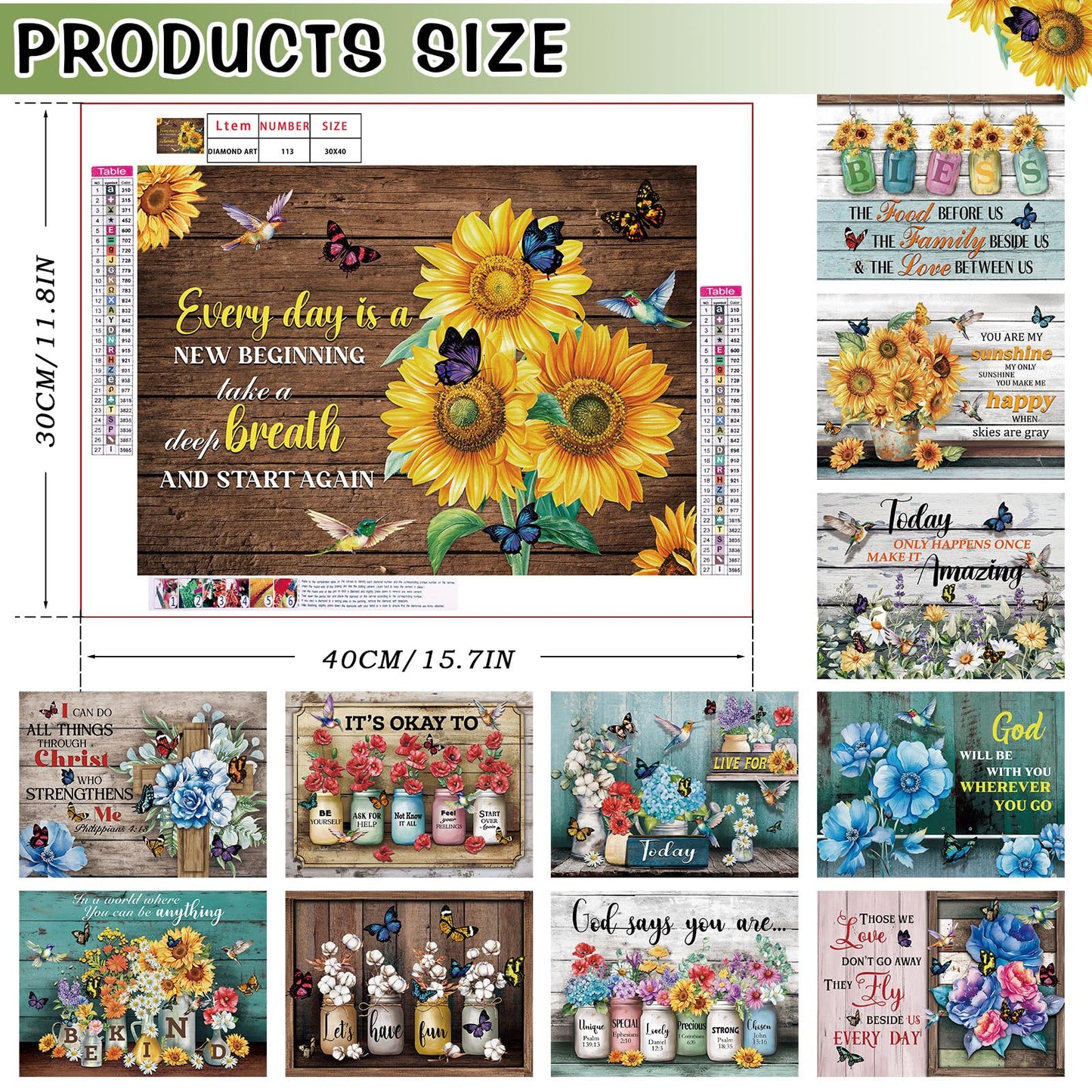 Cinnvoice 12 Pack Floral Diamond Art Painting Kits for Adults Beginners Inspirational Bible Verse Christian 5d Round Full Drill Gem Crafts for Home Wall Decor 12 x 16 Inch