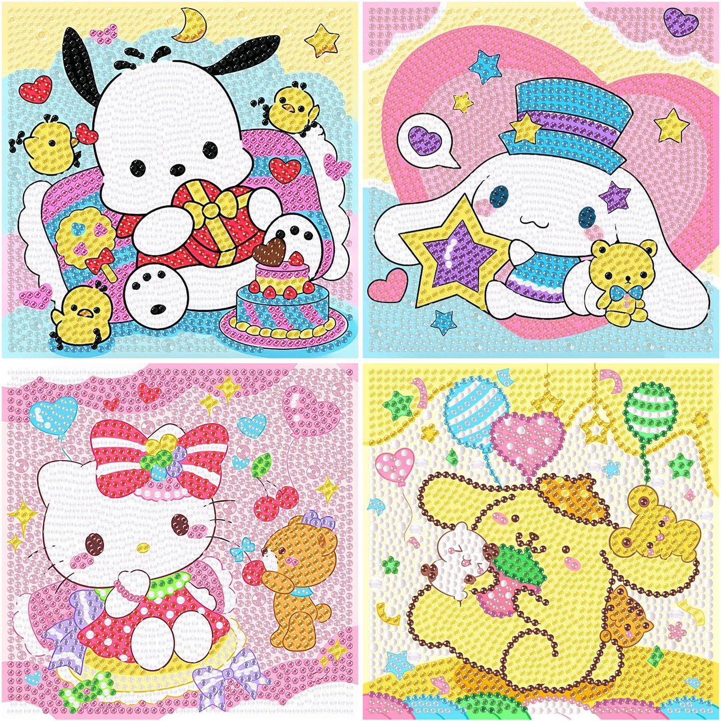 Sretoul 4 Pack Cartoon Diamond Art Kits for Kids - Kid Diamond Art Painting Kit Cartoon, Cute Gem Arts for Kids Ages 4 6 8 12, Easy DIY Crystal Gem Kits for Children Girls Boys Gifts (6x6 inch)