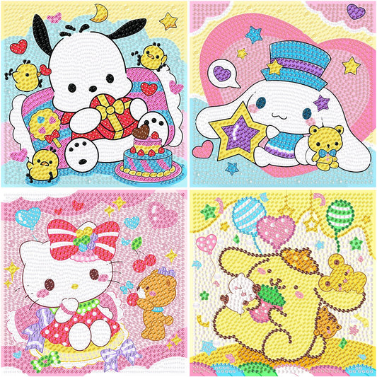 Sretoul 4 Pack Cartoon Diamond Art Kits for Kids - Kid Diamond Art Painting Kit Cartoon, Cute Gem Arts for Kids Ages 4 6 8 12, Easy DIY Crystal Gem Kits for Children Girls Boys Gifts (6x6 inch)
