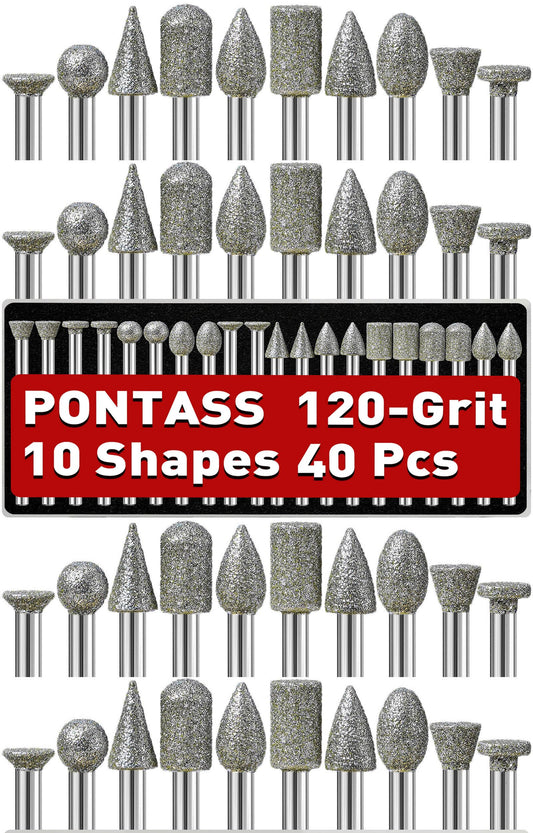 40Pcs 120 Grit Diamond Grinding Bits Compatible with Dremel Rotary Tool, Stone Carving Diamond Drill Bits with 1/8 Inch Shank for Stone Carving, DIY Grinding, Polishing, Engraving